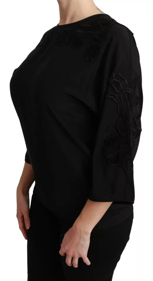 Dolce &amp; Gabbana Top in seta con camicetta ricamata floreale nera