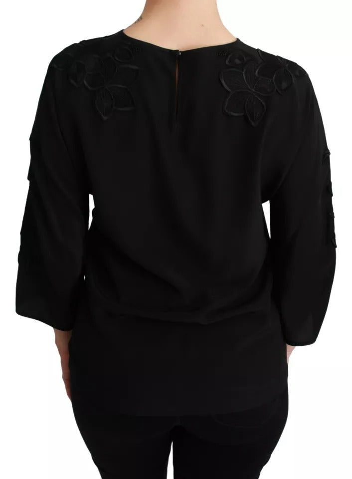 Dolce &amp; Gabbana Top in seta con camicetta ricamata floreale nera