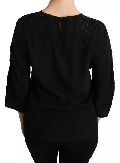 Dolce &amp; Gabbana Top in seta con camicetta ricamata floreale nera