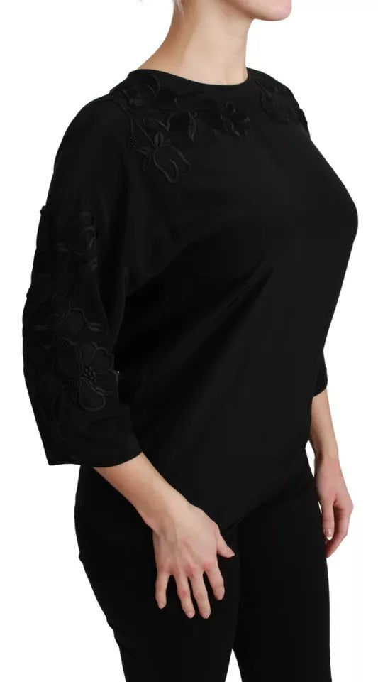 Dolce &amp; Gabbana Top in seta con camicetta ricamata floreale nera