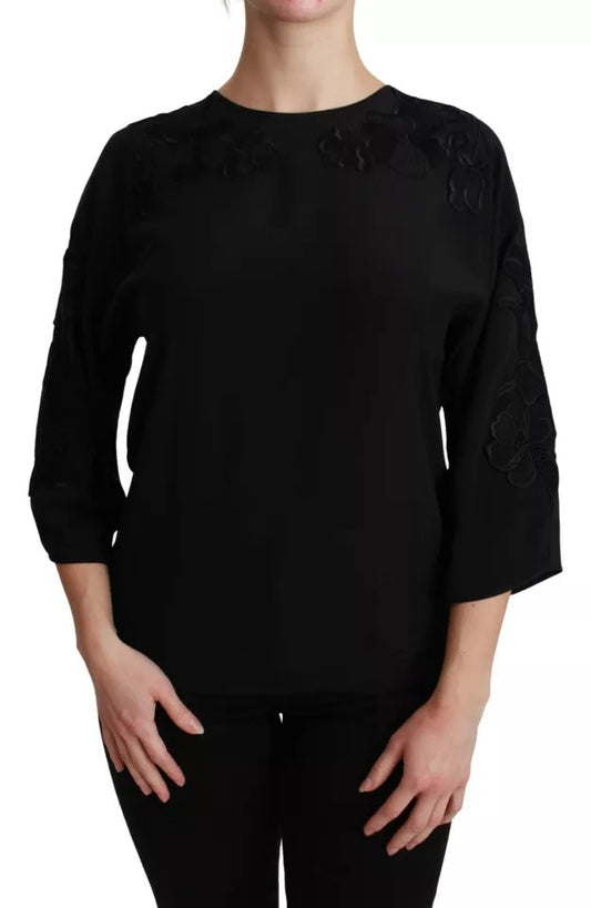 Dolce &amp; Gabbana Top in seta con camicetta ricamata floreale nera