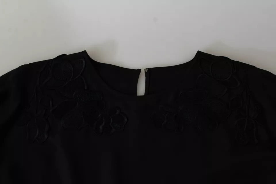 Dolce &amp; Gabbana Top in seta con camicetta ricamata floreale nera