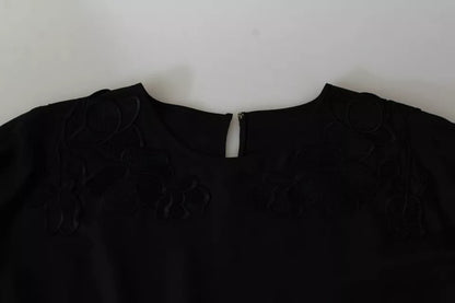 Dolce &amp; Gabbana Top in seta con camicetta ricamata floreale nera