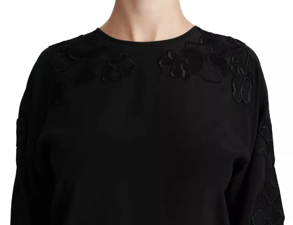 Dolce &amp; Gabbana Top in seta con camicetta ricamata floreale nera