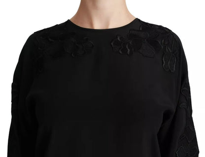 Dolce &amp; Gabbana Top in seta con camicetta ricamata floreale nera