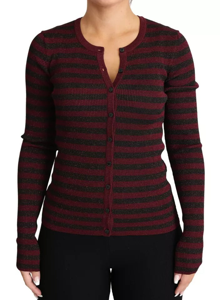 Dolce &amp; Gabbana Maglione Cardigan da Donna a Righe Nere e Rosse