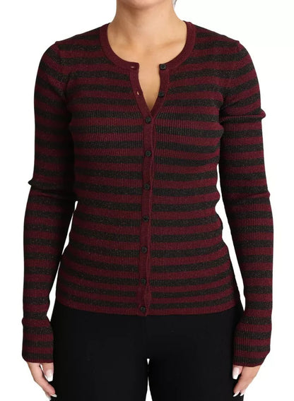 Dolce &amp; Gabbana Maglione Cardigan da Donna a Righe Nere e Rosse