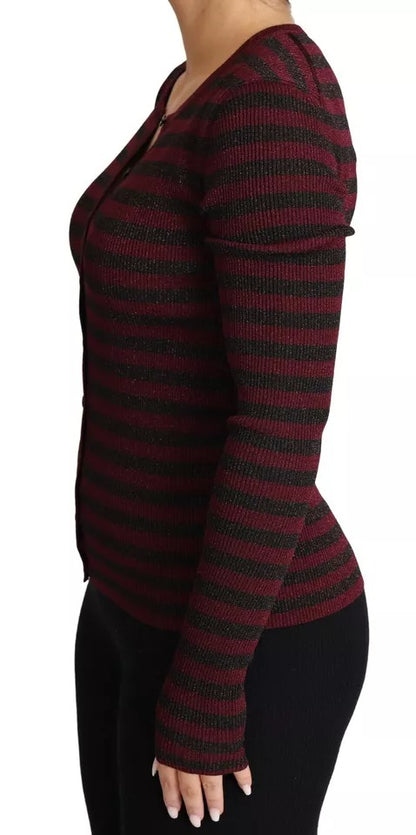 Dolce &amp; Gabbana Maglione Cardigan da Donna a Righe Nere e Rosse