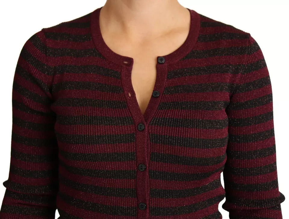 Dolce &amp; Gabbana Maglione Cardigan da Donna a Righe Nere e Rosse