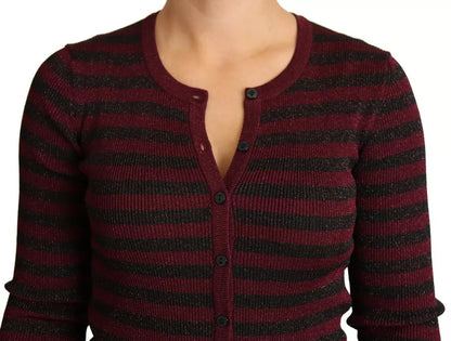 Dolce &amp; Gabbana Maglione Cardigan da Donna a Righe Nere e Rosse