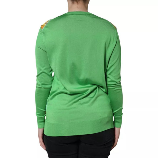 Dolce &amp; Gabbana Green Silk Granita Al Limone Long Sleeves Sweater