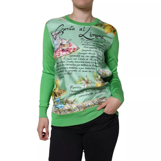 Dolce &amp; Gabbana Green Silk Granita Al Limone Long Sleeves Sweater