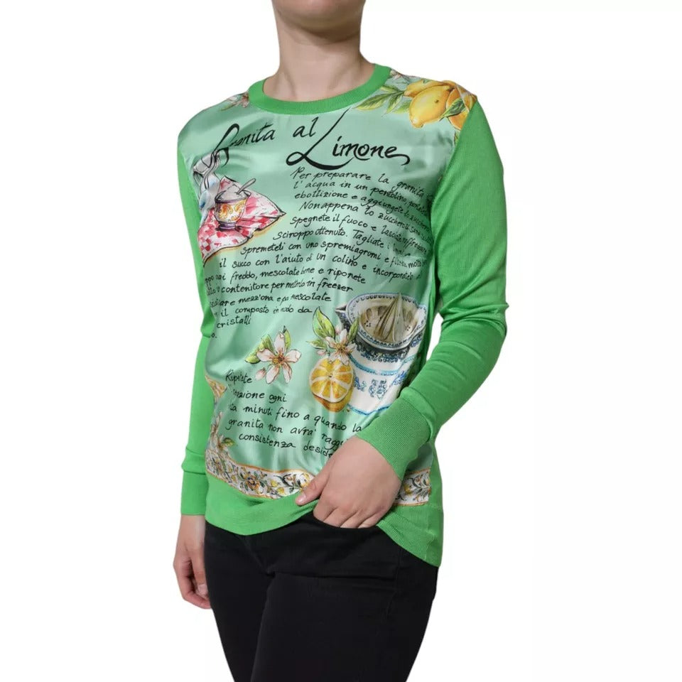 Dolce &amp; Gabbana Green Silk Granita Al Limone Long Sleeves Sweater