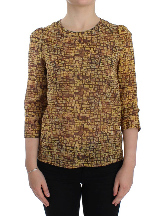 T-shirt in seta con stampa a mosaico multicolore Dolce &amp; Gabbana