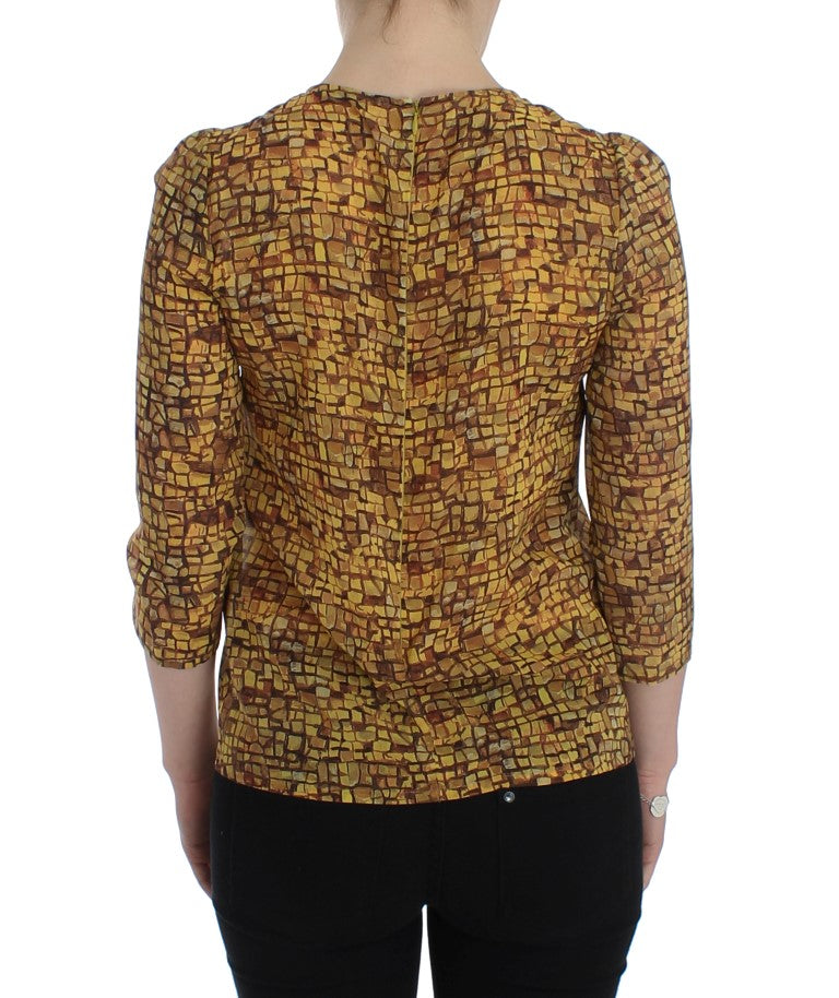 T-shirt in seta con stampa a mosaico multicolore Dolce &amp; Gabbana
