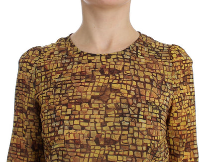 T-shirt in seta con stampa a mosaico multicolore Dolce &amp; Gabbana