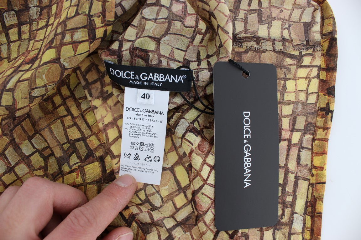T-shirt in seta con stampa a mosaico multicolore Dolce &amp; Gabbana