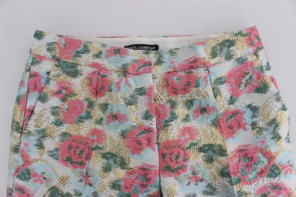 Pantaloni in broccato floreale bianco e rosa Dolce &amp; Gabbana