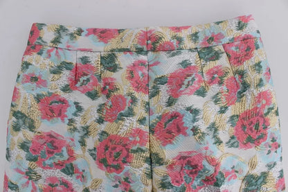 Pantaloni in broccato floreale bianco e rosa Dolce &amp; Gabbana