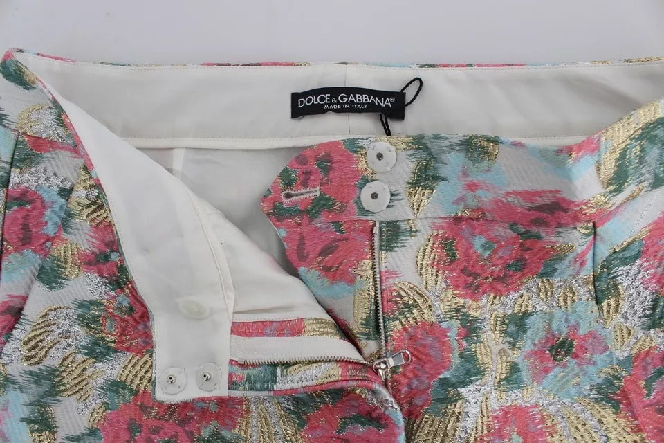 Pantaloni in broccato floreale bianco e rosa Dolce &amp; Gabbana