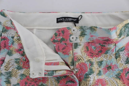 Pantaloni in broccato floreale bianco e rosa Dolce &amp; Gabbana