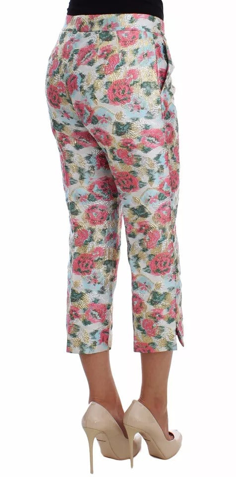 Pantaloni in broccato floreale bianco e rosa Dolce &amp; Gabbana