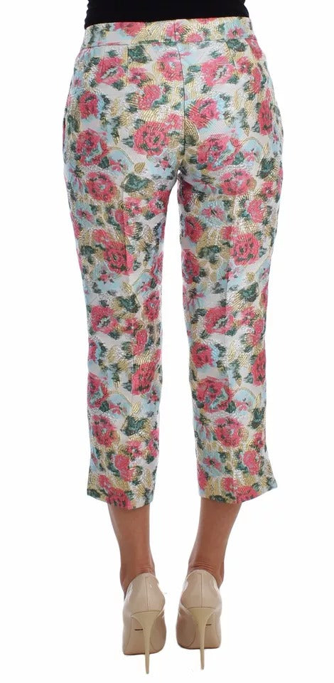 Pantaloni in broccato floreale bianco e rosa Dolce &amp; Gabbana