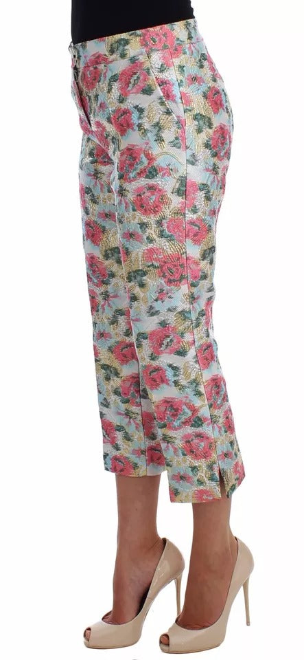 Pantaloni in broccato floreale bianco e rosa Dolce &amp; Gabbana