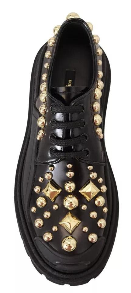 Scarpe Derby da trekking in pelle nera con decorazioni Dolce &amp; Gabbana
