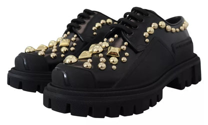 Scarpe Derby da trekking in pelle nera con decorazioni Dolce &amp; Gabbana