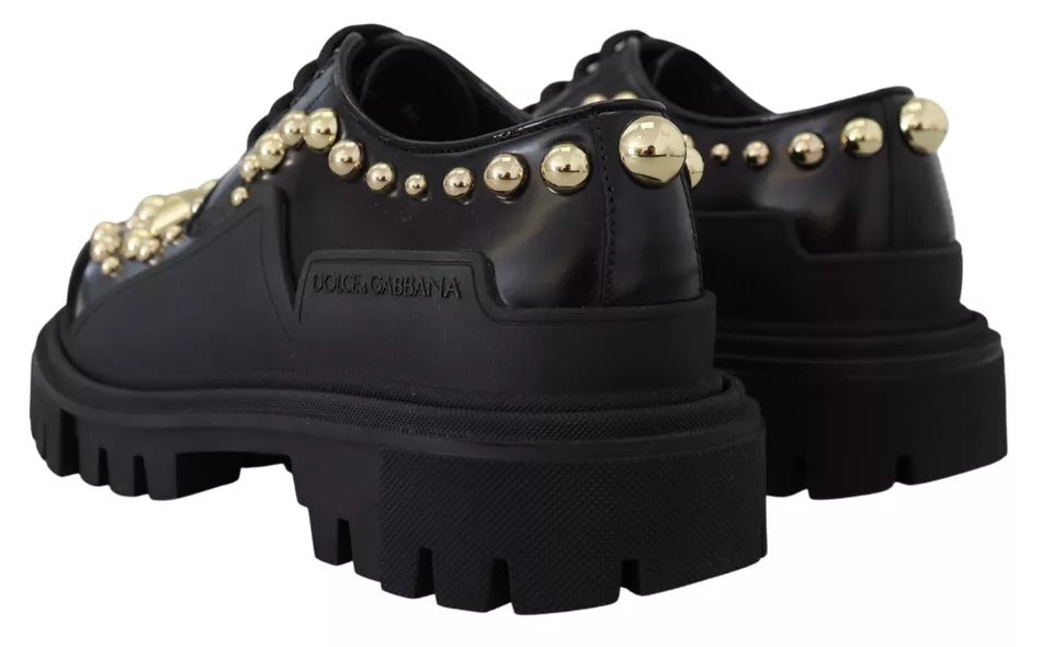 Scarpe Derby da trekking in pelle nera con decorazioni Dolce &amp; Gabbana