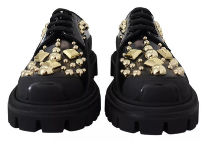 Scarpe Derby da trekking in pelle nera con decorazioni Dolce &amp; Gabbana