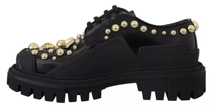 Scarpe Derby da trekking in pelle nera con decorazioni Dolce &amp; Gabbana