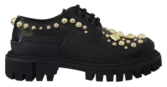 Scarpe Derby da trekking in pelle nera con decorazioni Dolce &amp; Gabbana