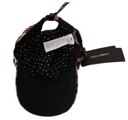 Cappello da baseball Dolce &amp; Gabbana con applicazione Sicily in paillettes leopardate marroni