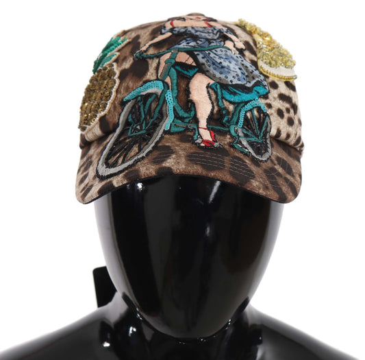 Cappello da baseball Dolce &amp; Gabbana con applicazione Sicily in paillettes leopardate marroni