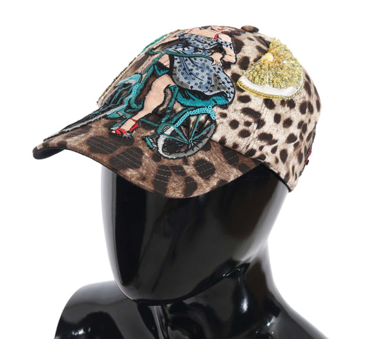 Cappello da baseball Dolce &amp; Gabbana con applicazione Sicily in paillettes leopardate marroni