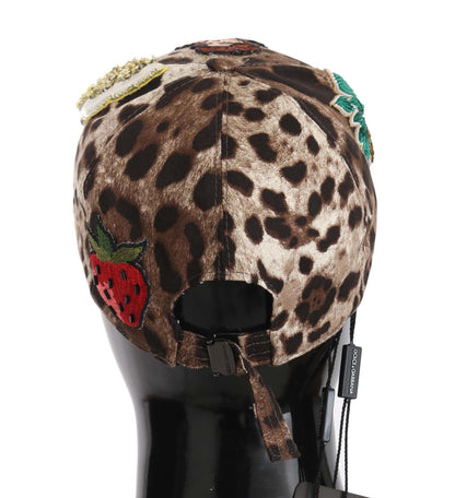 Cappello da baseball Dolce &amp; Gabbana con applicazione Sicily in paillettes leopardate marroni