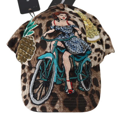 Cappello da baseball Dolce &amp; Gabbana con applicazione Sicily in paillettes leopardate marroni