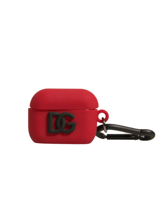 Custodia per Airpods in silicone rosso con logo Dolce &amp; Gabbana in rilievo