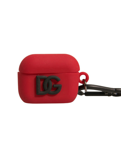 Custodia per Airpods in silicone rosso con logo Dolce &amp; Gabbana in rilievo