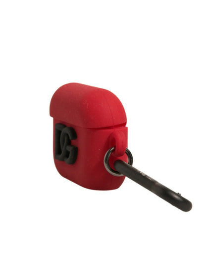 Custodia per Airpods in silicone rosso con logo Dolce &amp; Gabbana in rilievo