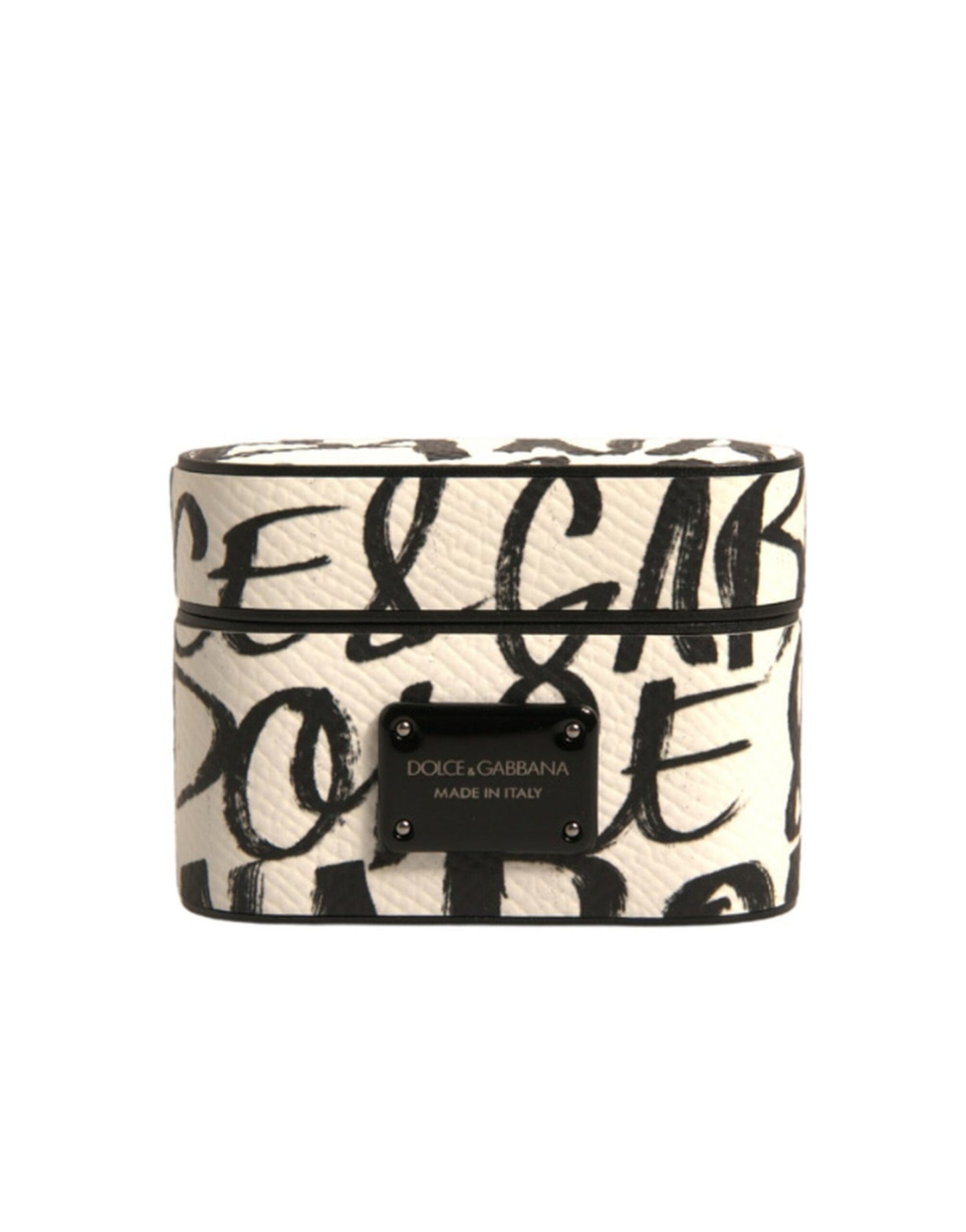 Custodia per Airpods Dolce &amp; Gabbana in pelle nera e bianca con logo in rilievo