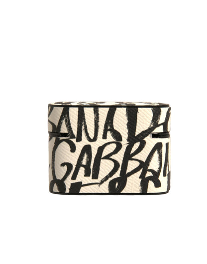 Custodia per Airpods Dolce &amp; Gabbana in pelle nera e bianca con logo in rilievo