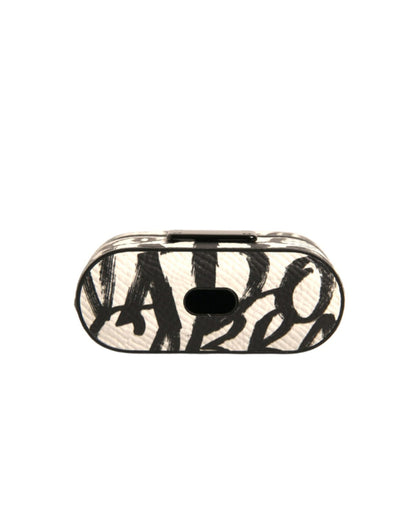 Custodia per Airpods Dolce &amp; Gabbana in pelle nera e bianca con logo in rilievo