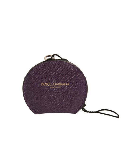 Portaspecchietto rotondo con logo Dolce &amp; Gabbana in pelle di vitello viola