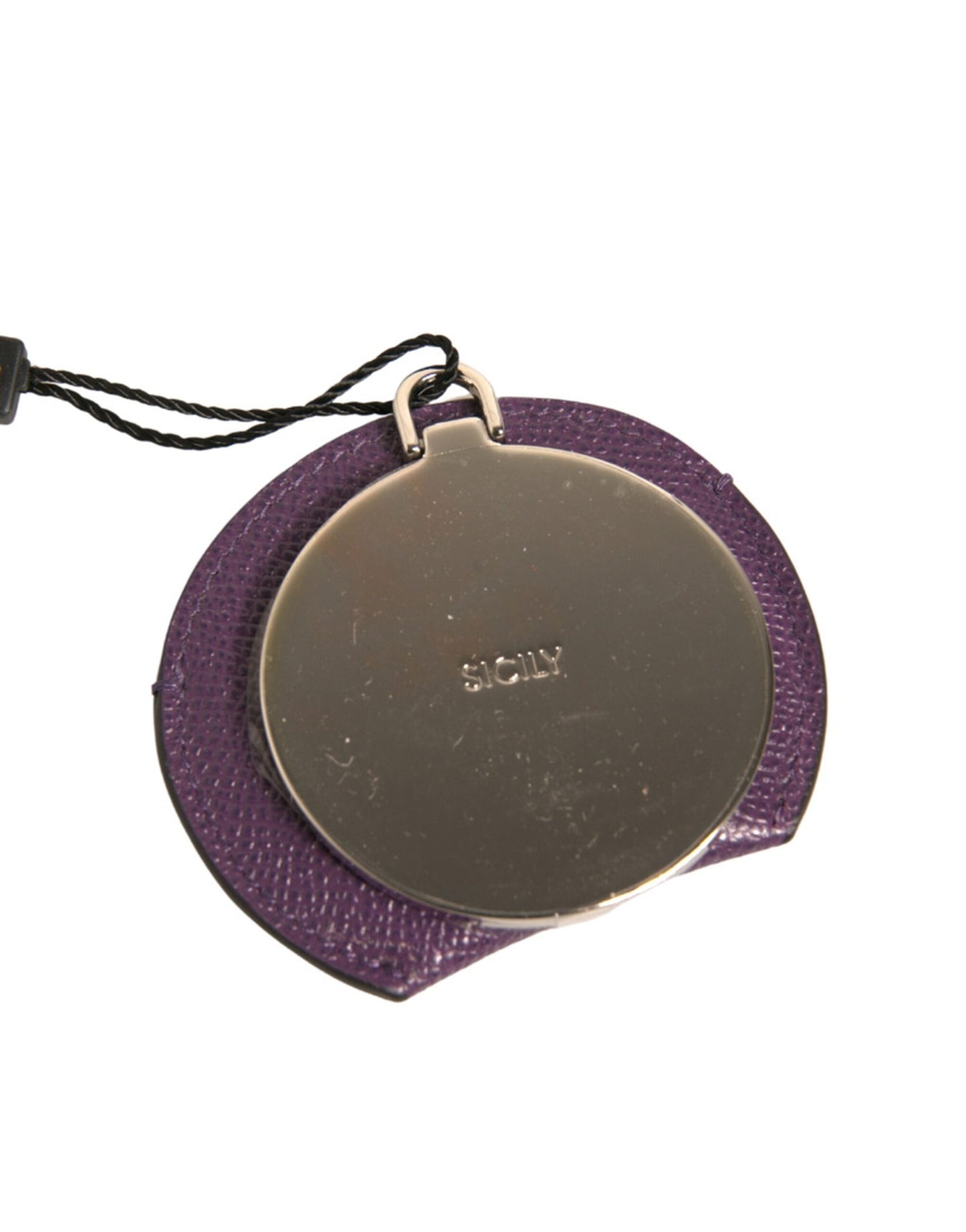 Portaspecchietto rotondo con logo Dolce &amp; Gabbana in pelle di vitello viola