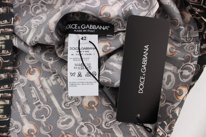 T-shirt in seta con stampa chiave grigio oro Dolce &amp; Gabbana