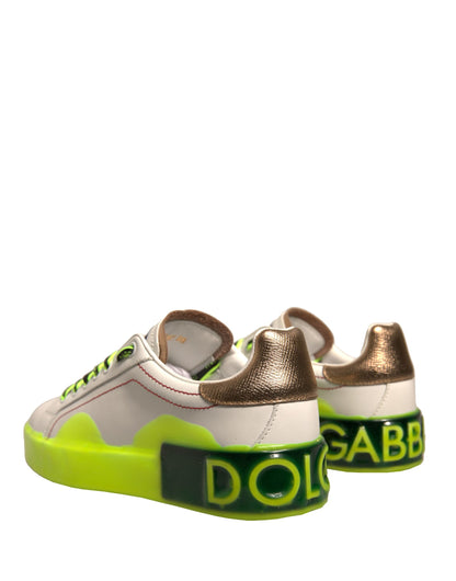 Scarpe da ginnastica bianche e gialle in pelle Portofino di Dolce &amp; Gabbana