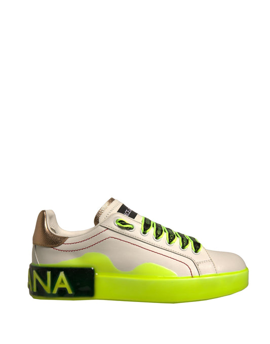 Scarpe da ginnastica bianche e gialle in pelle Portofino di Dolce &amp; Gabbana